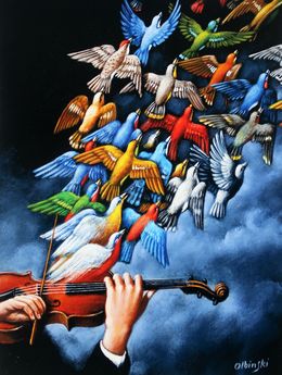 Violin and birds, Rafal Olbinski